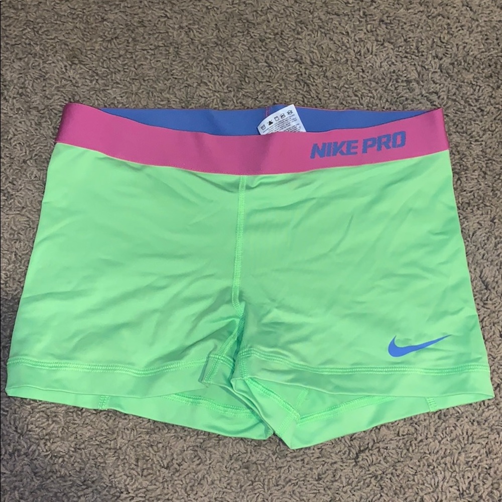 Nike Pro Spandex Short green and pink sz med 3’